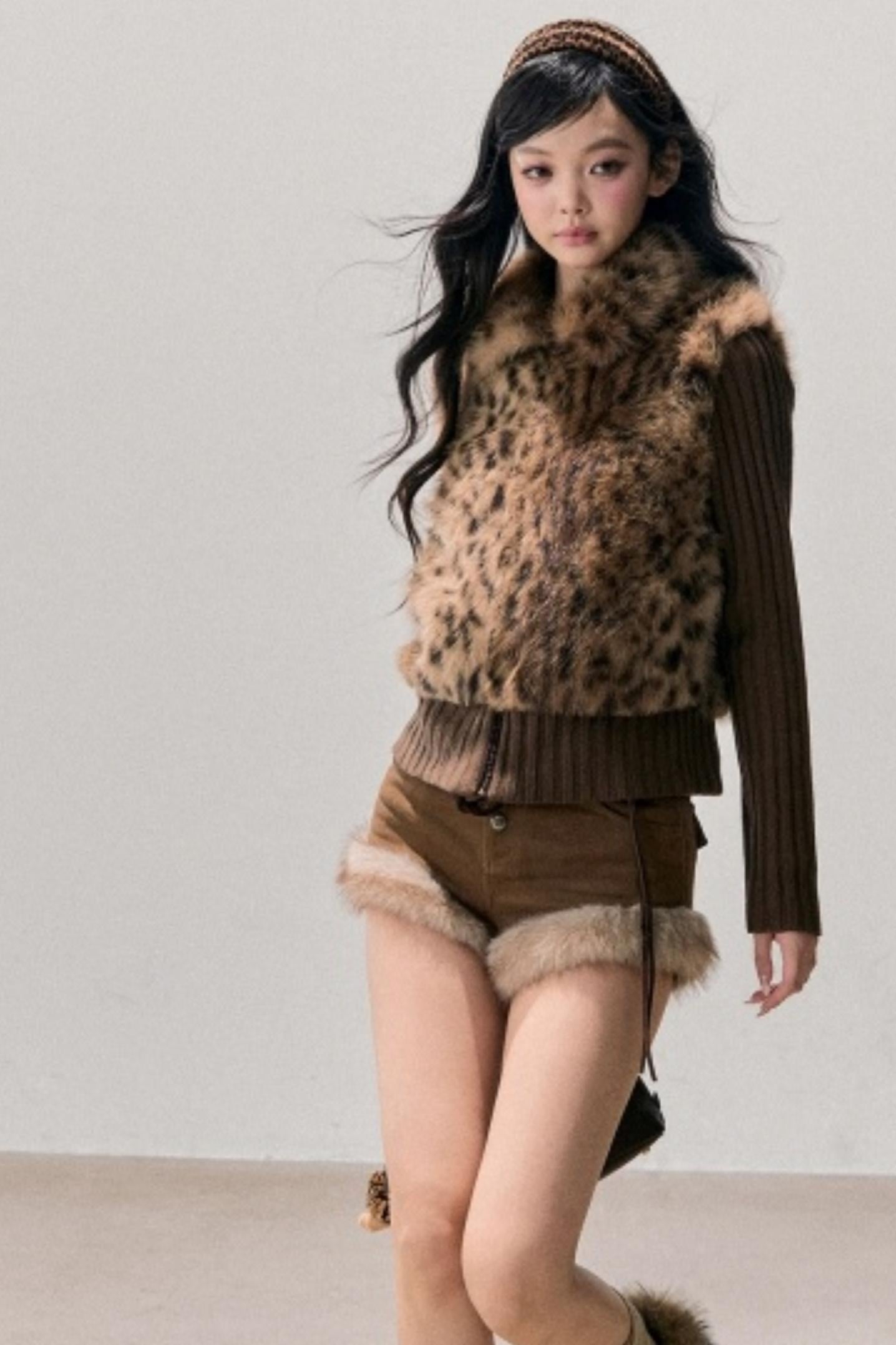 Faux Fur Leopard Knit Jacket