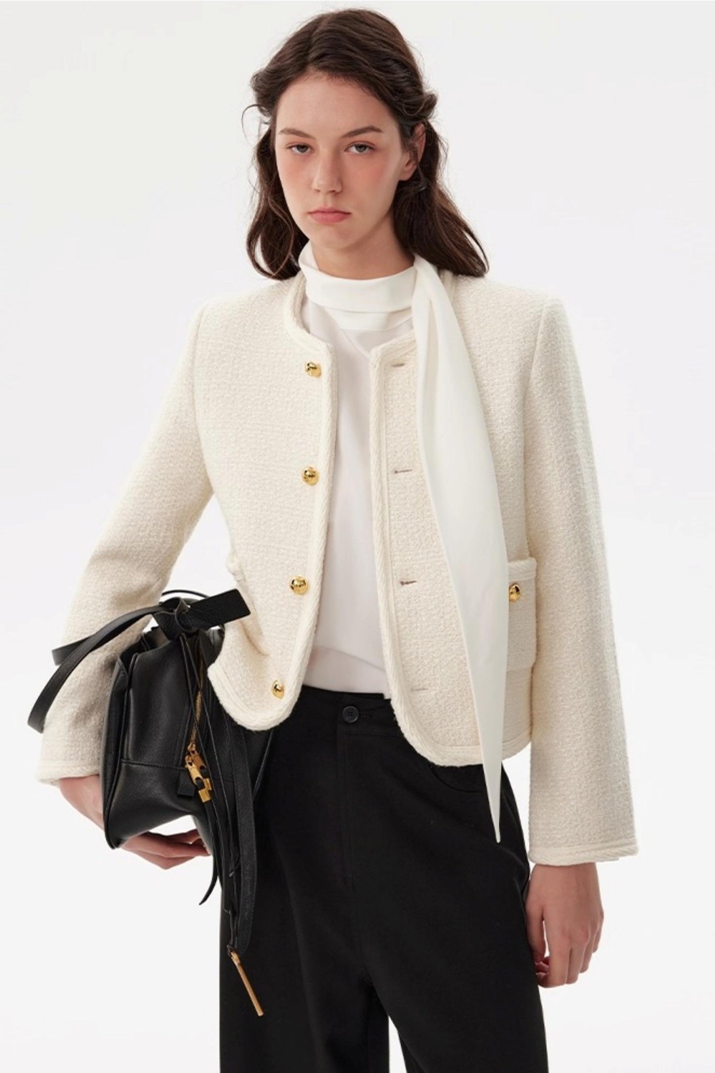 French Style Wool Tweed Top Coat