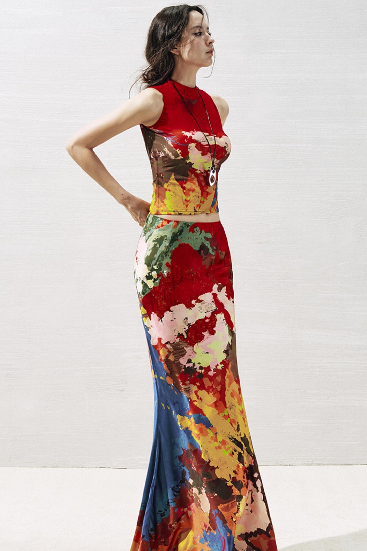 Artistic Contrast Vest Skirt Set