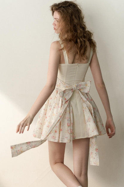 Floral Patchwork Bowtie Camisole Dress