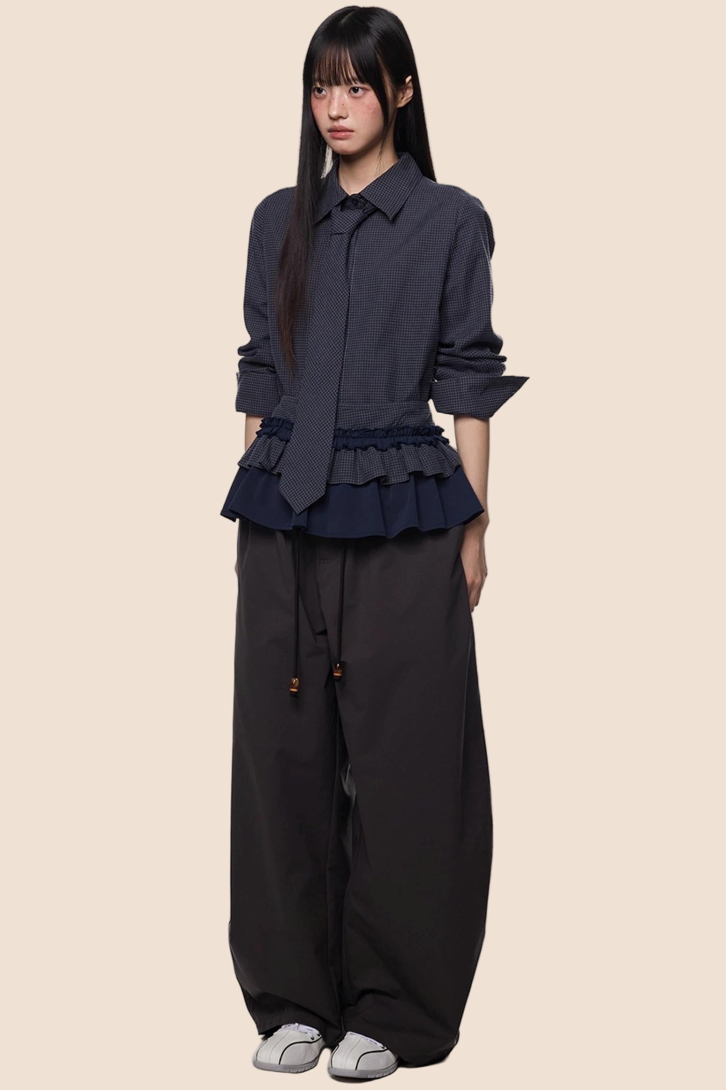 Vintage Pleated Plaid Shirt