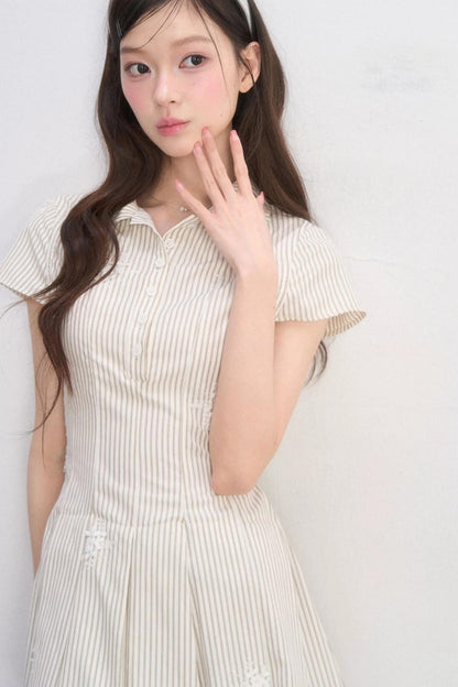 체크 플로럴 허리 조임 원피스