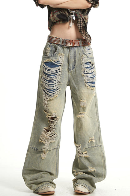 Retro Wide-Leg Denim Trousers