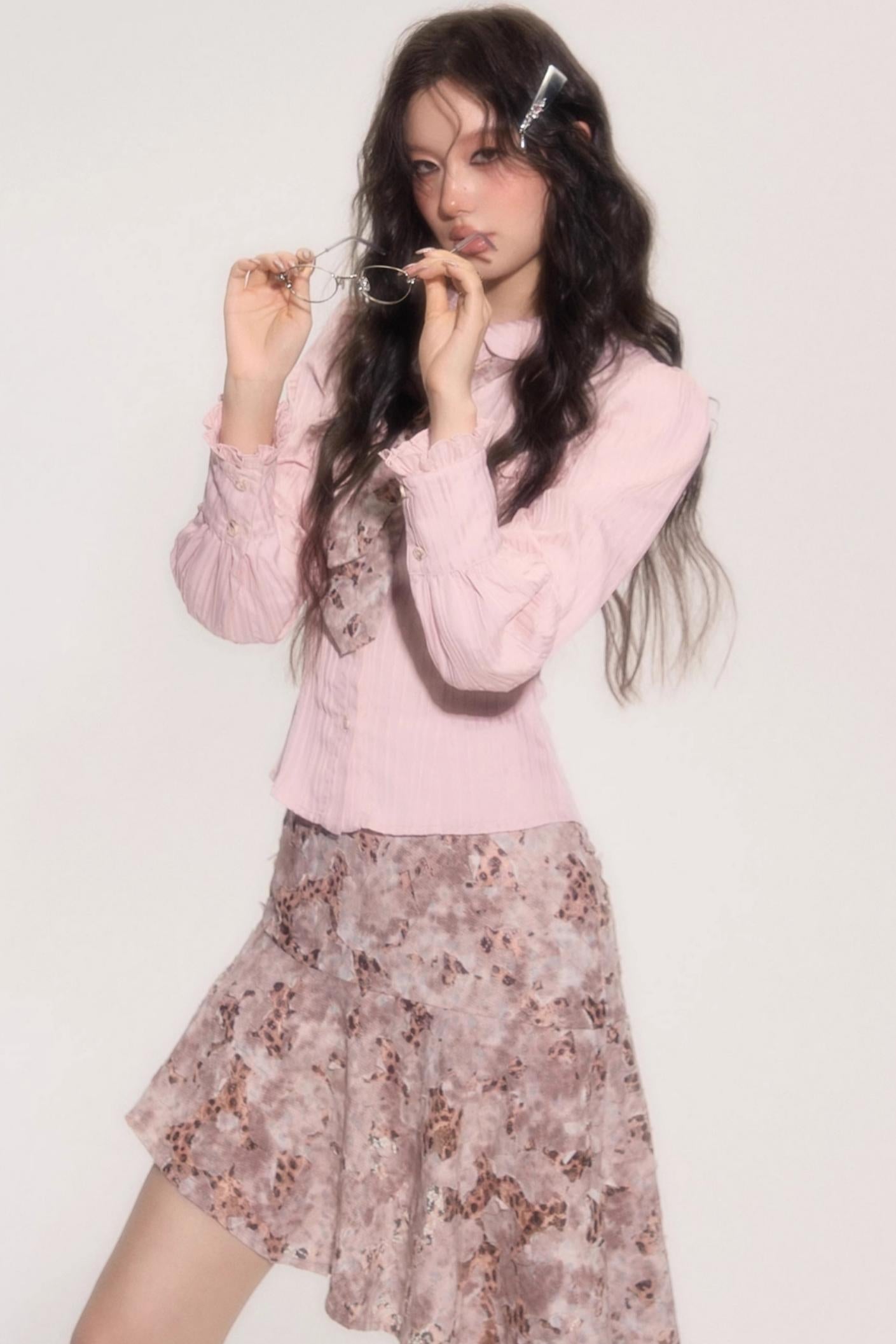 Vintage Doll Collar Shirt With Tie