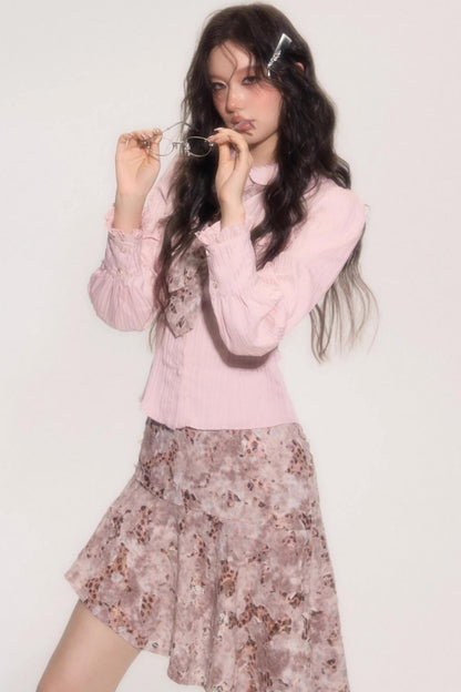 Vintage Doll Collar Shirt With Tie