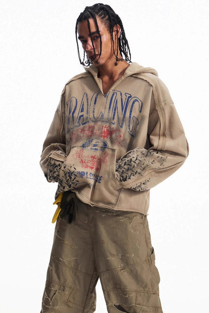 Vintage Racing Print Hooded Sweatshirt