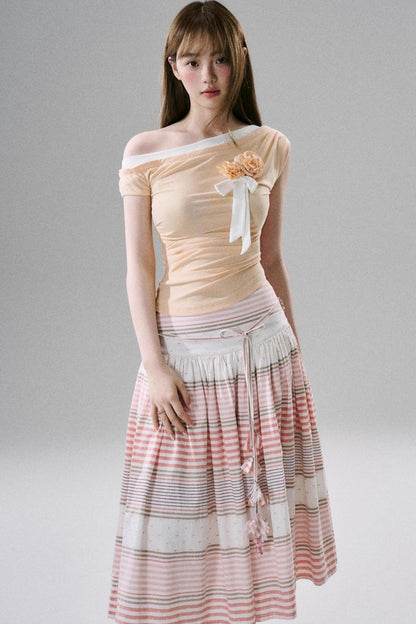 Soft Floral Belted Summer Skirt