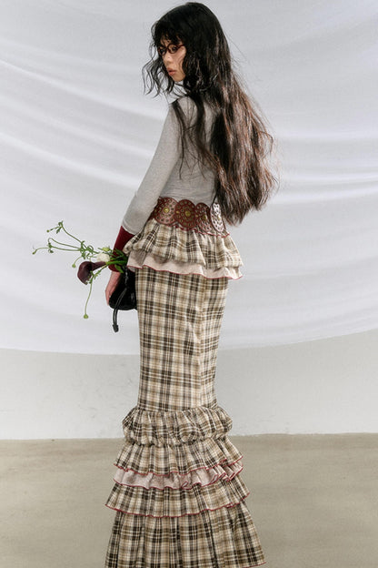 [Spot] OfAkiva's "Mix and Match Willingness" two-wear, adjustable length and short fishtail skirt, checked umbrella hem cake dress