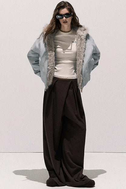 Tencel Wool Pleats Wide-Leg Pants