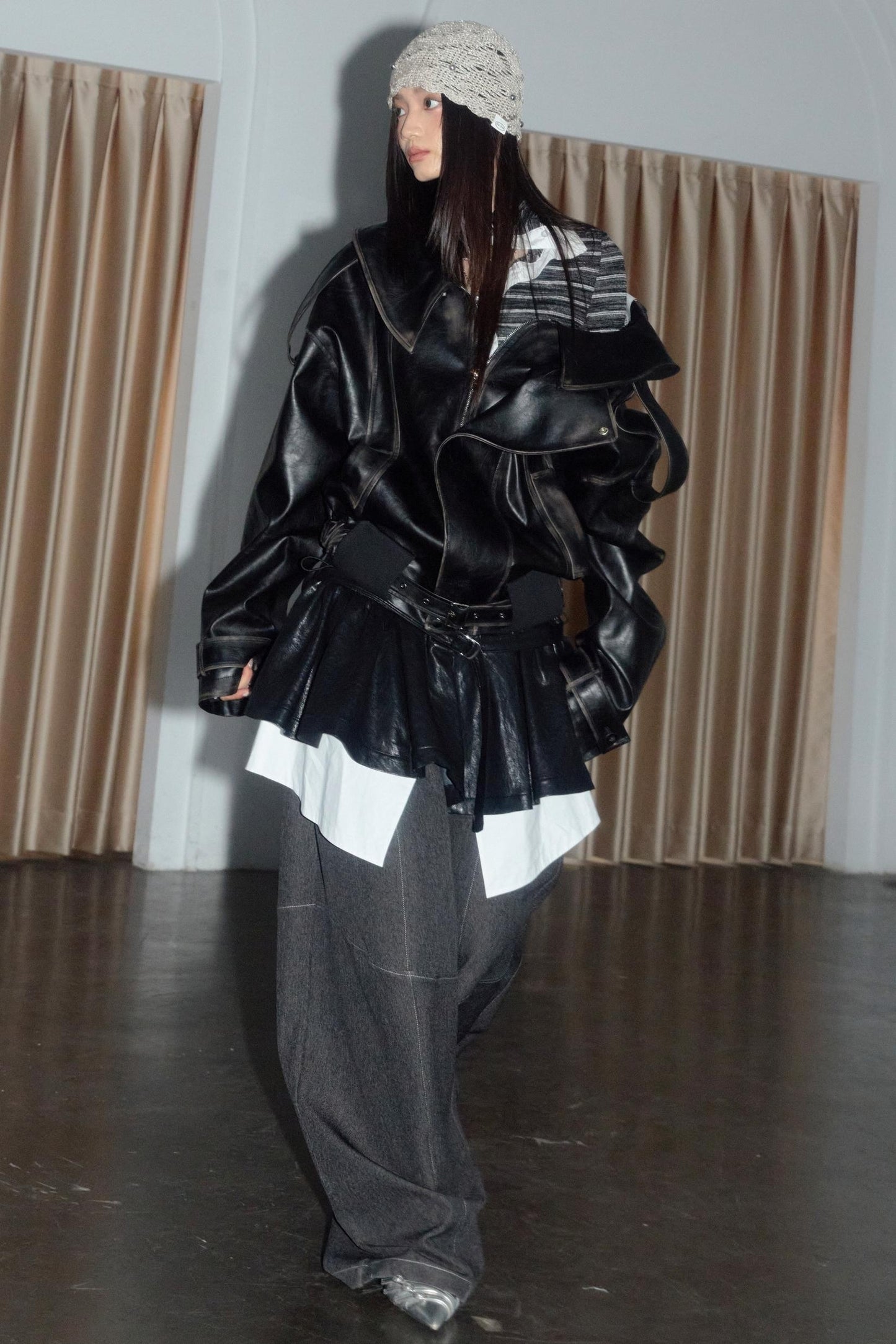 Urban Nomadic Versatile PU Leather Puffy Skirt