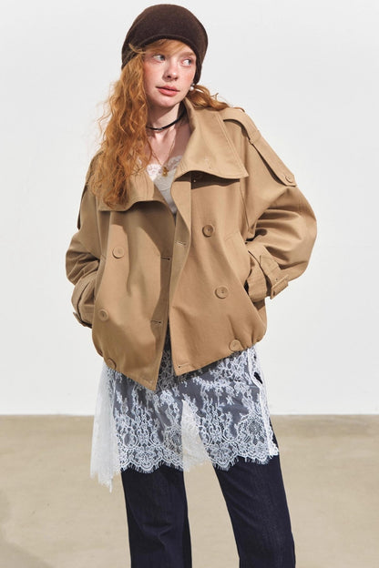 Slanted Stand-Up Collar Cropped Trench Coat