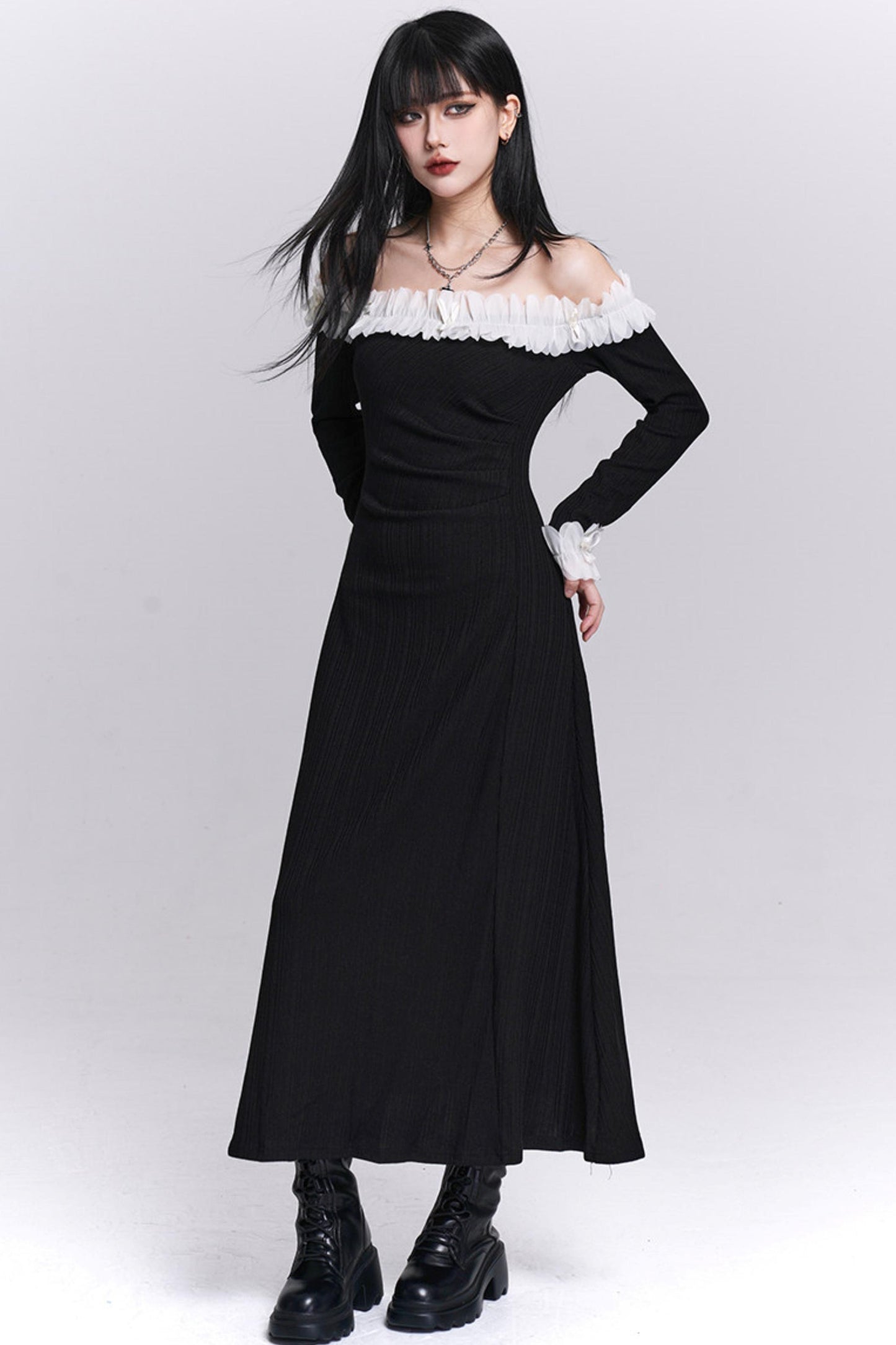 Black Off-Shoulder Long Dress