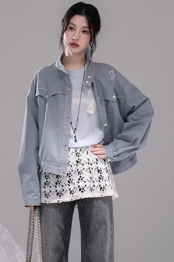 Distressed Rock Denim Jacket Set-Up