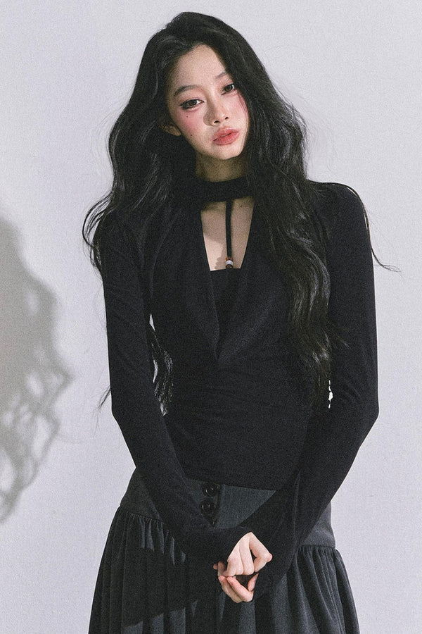 Pure Desire Long-Sleeved Black Top