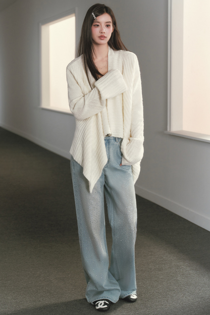 Irregular Lapel Knitted Cardigan