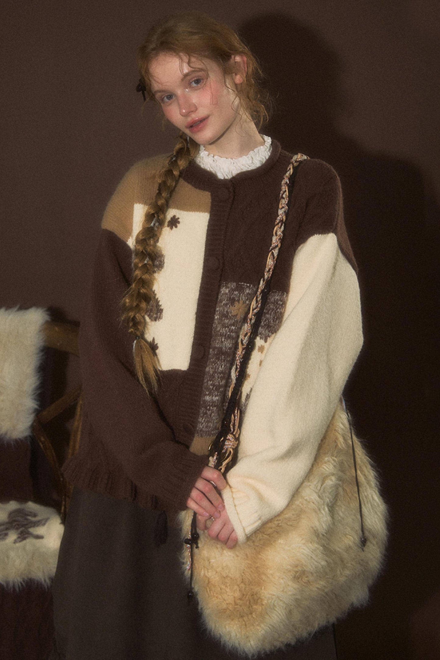 Soft Vintage Crew Neck Cardigan & Scarf Set-Up