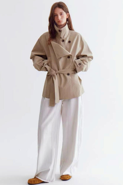 Double-Breasted Lace-Up Trench Coat