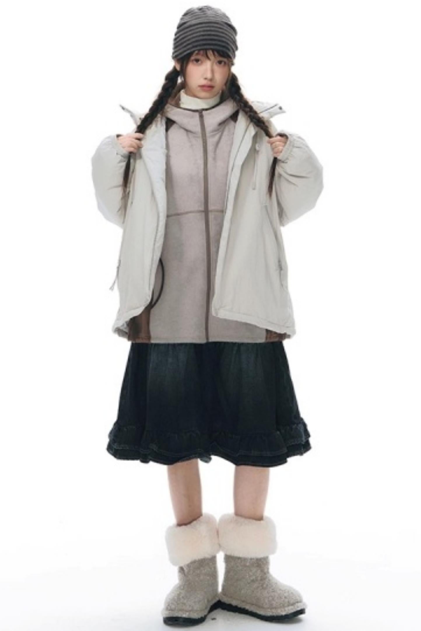 Fleece Patchwork Hooded Jacket