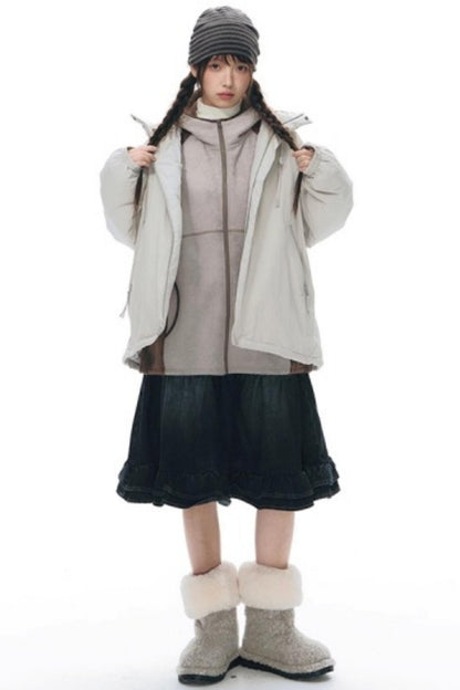 Fleece Patchwork Hooded Jacket