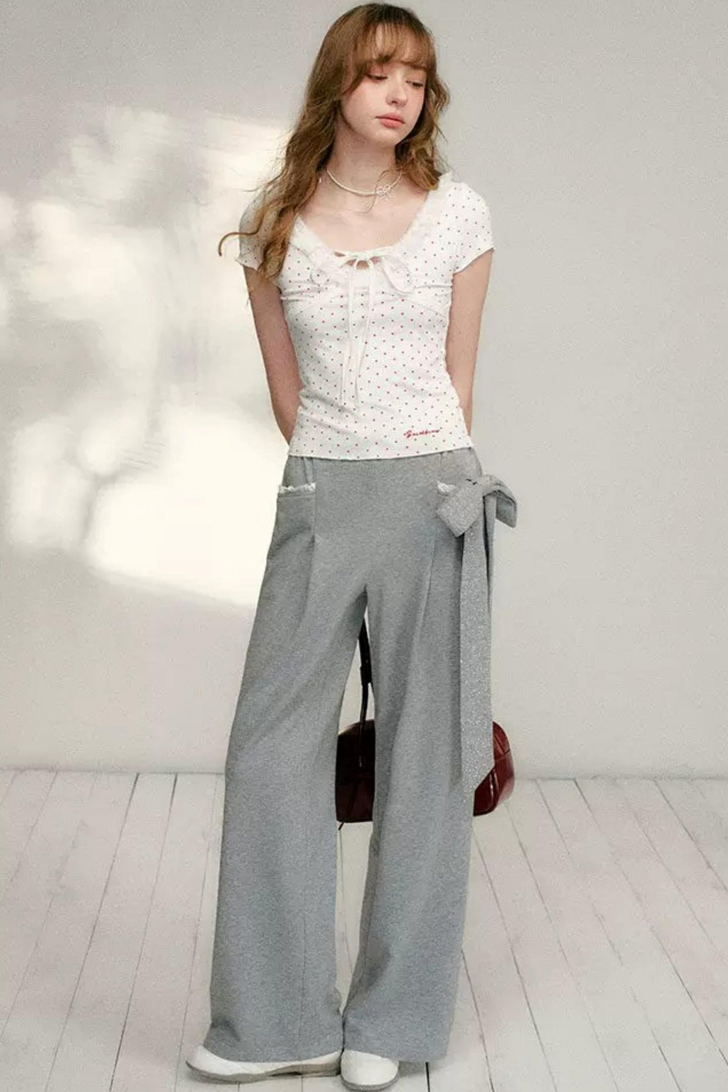 Lace Bow Wide Leg Pants