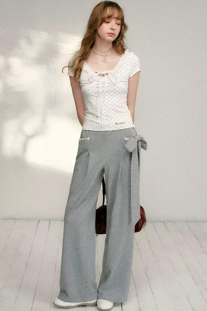 Lace Bow Wide Leg Pants