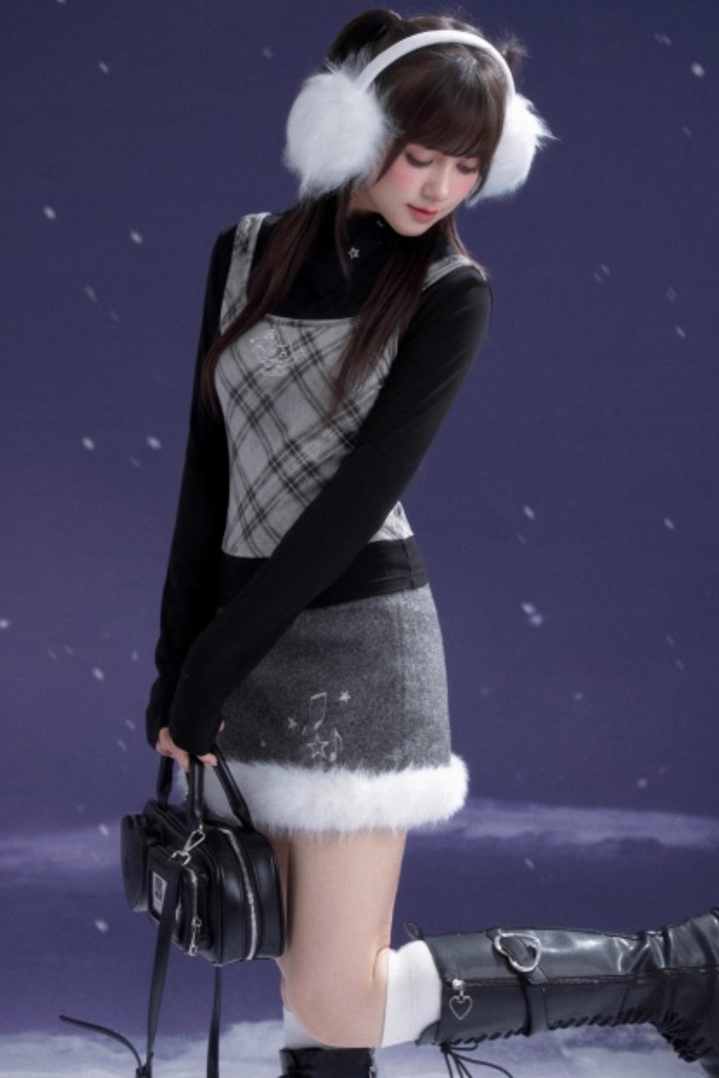 Gray Woolen Note Skirt