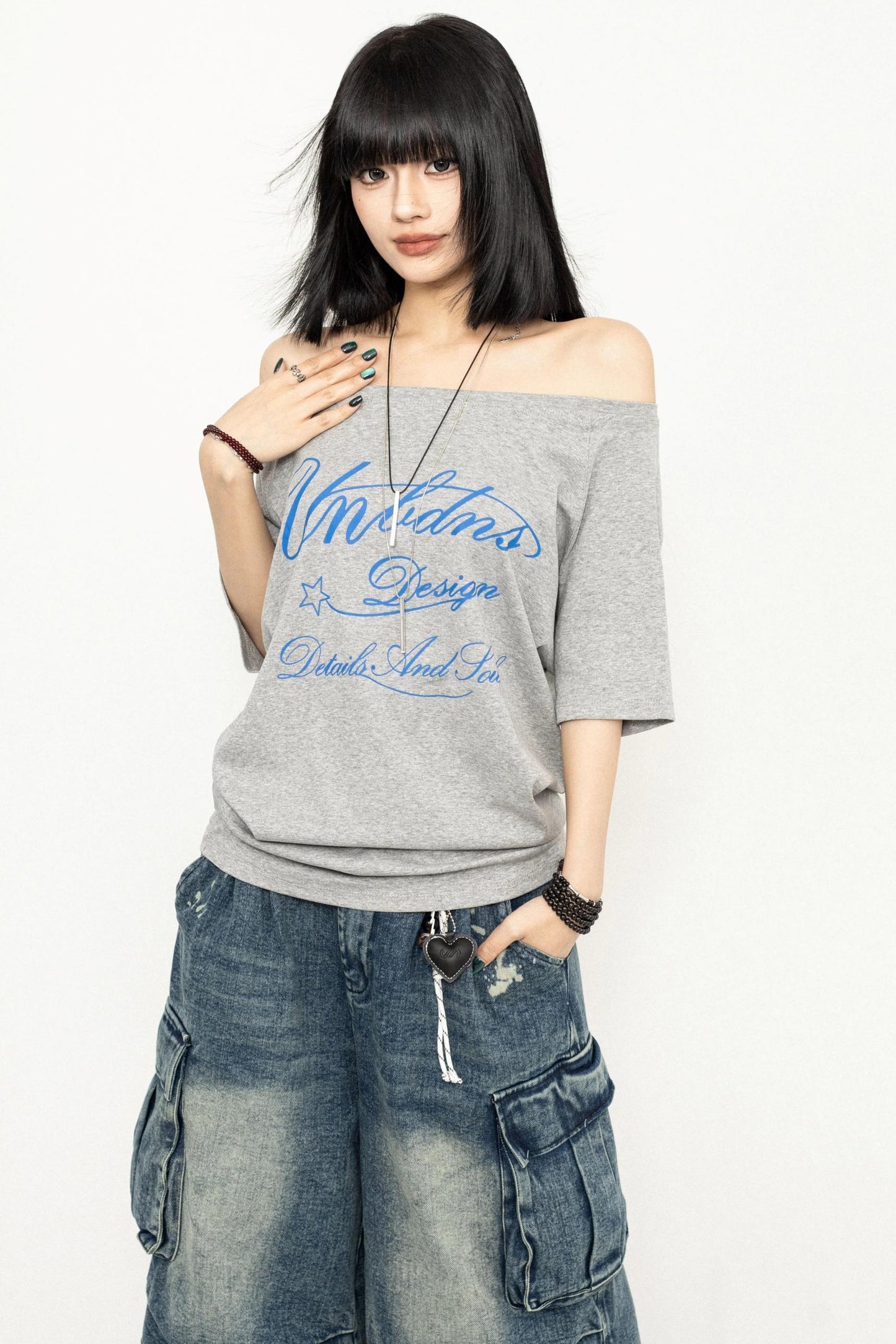 Gray One-Shoulder Top