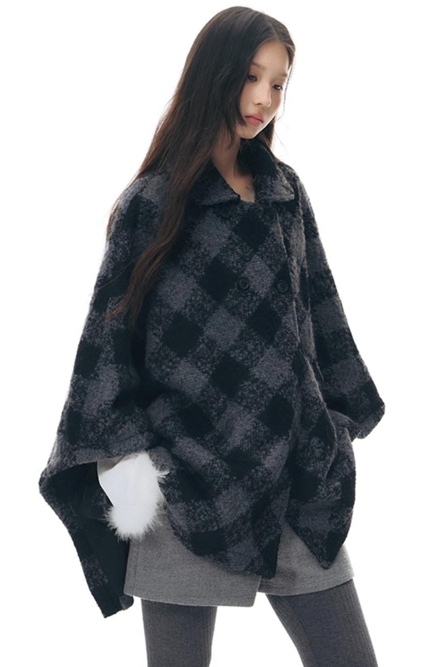Plaid Cape Winter Coat
