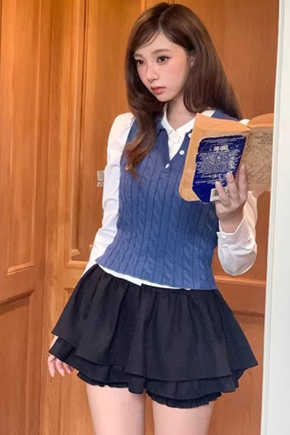 Black Puffy Bud Skirt Set