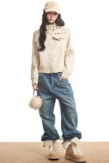 Apricot Leather Autumn Jacket