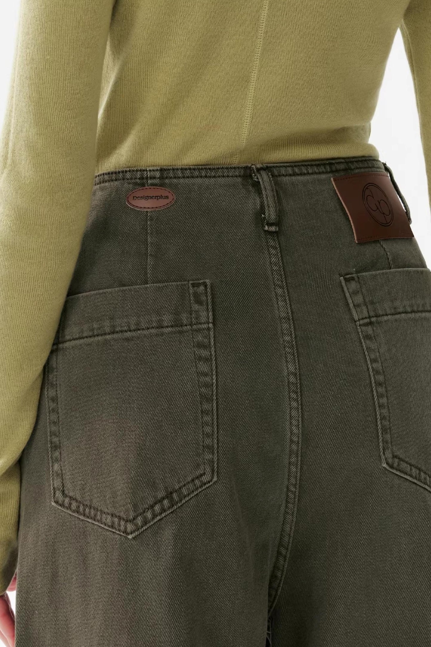 Vintage Green Cotton Wide-Leg Pants