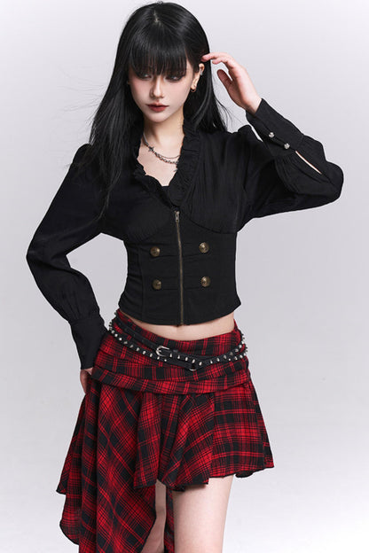 Black Ruffled Short Shirt