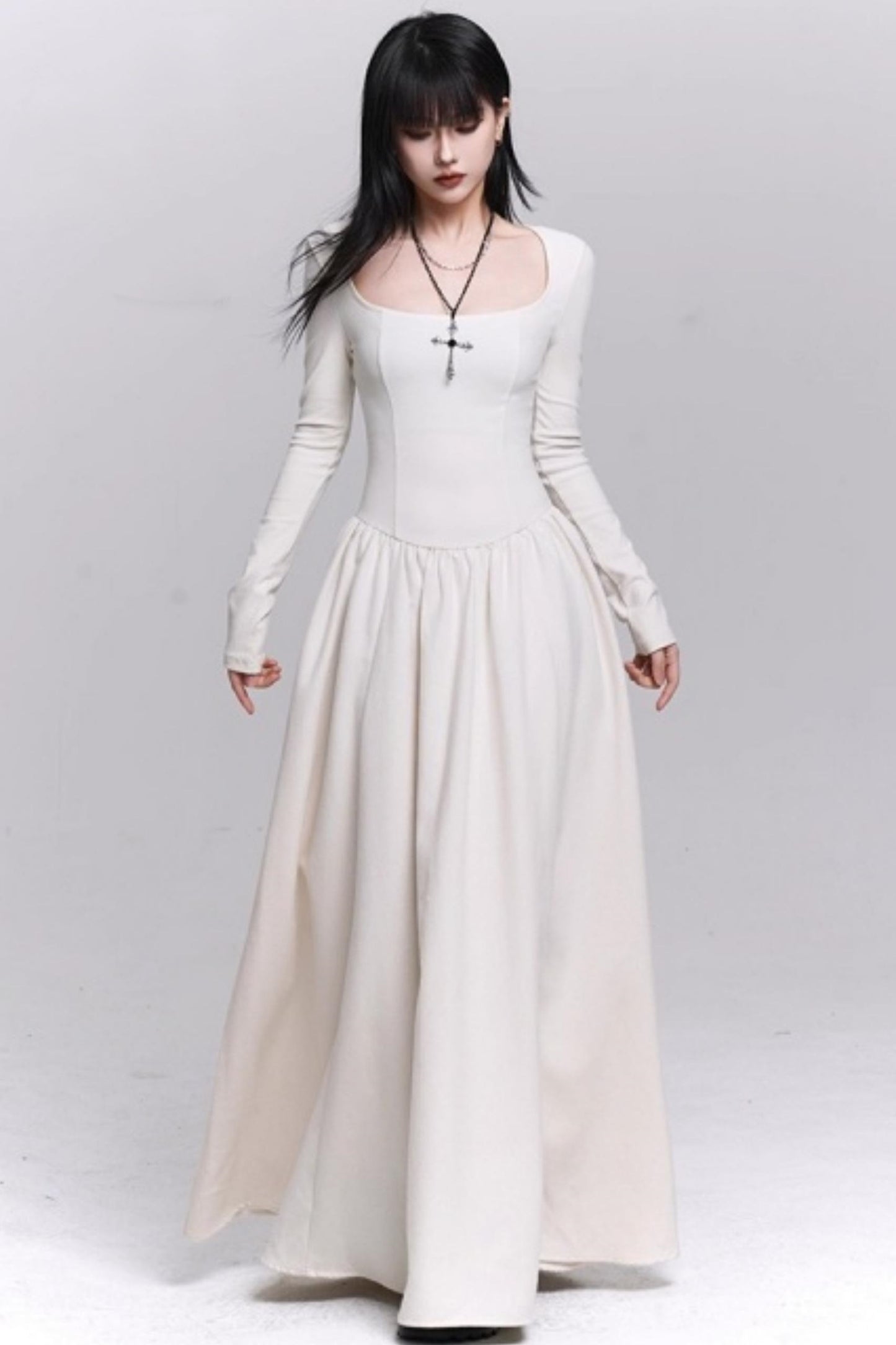 Off-White Cape Dress Set