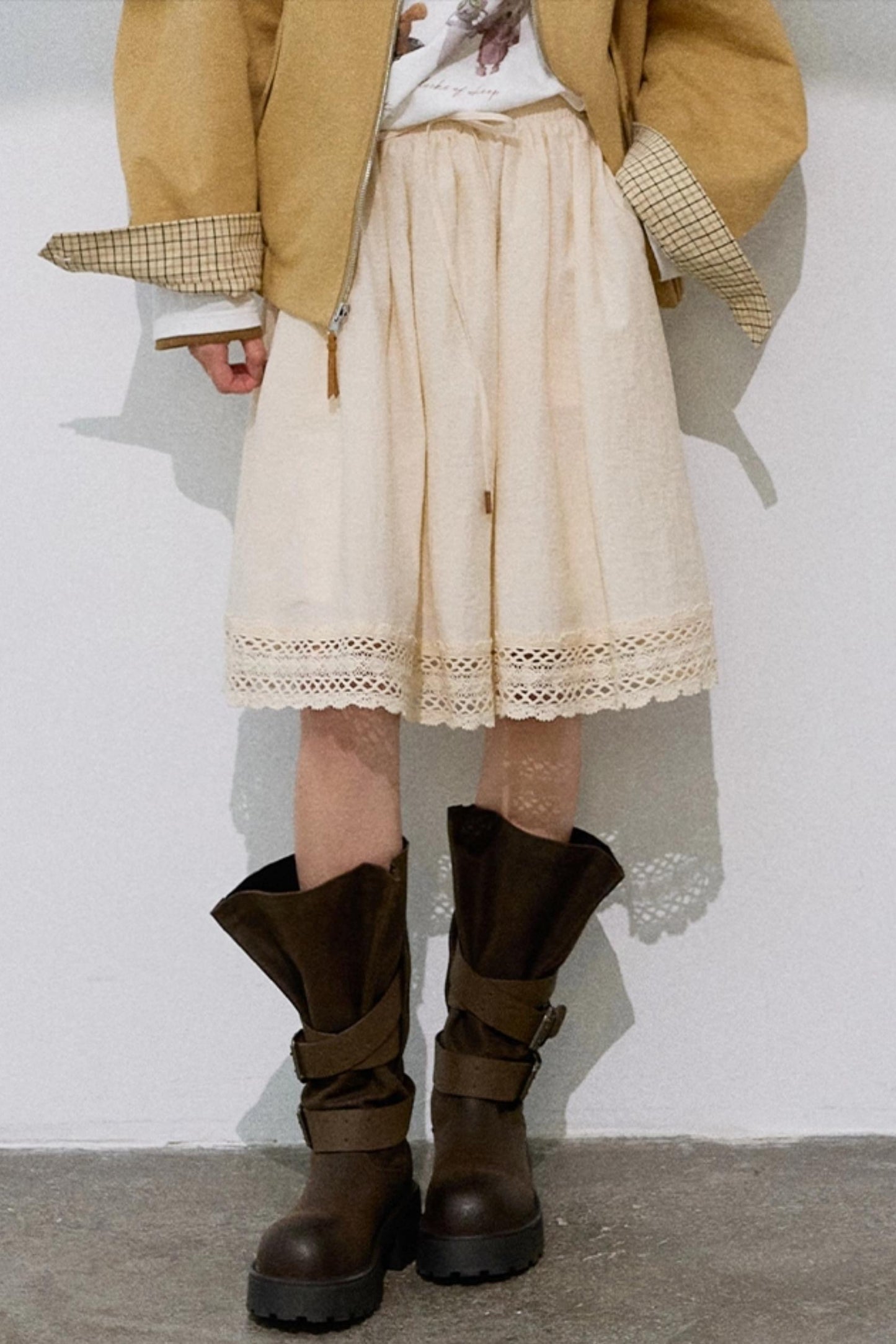 High-End Cotton Blend Lace A-Line Skirt