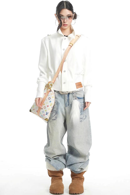 Vintage White Stand Collar Top