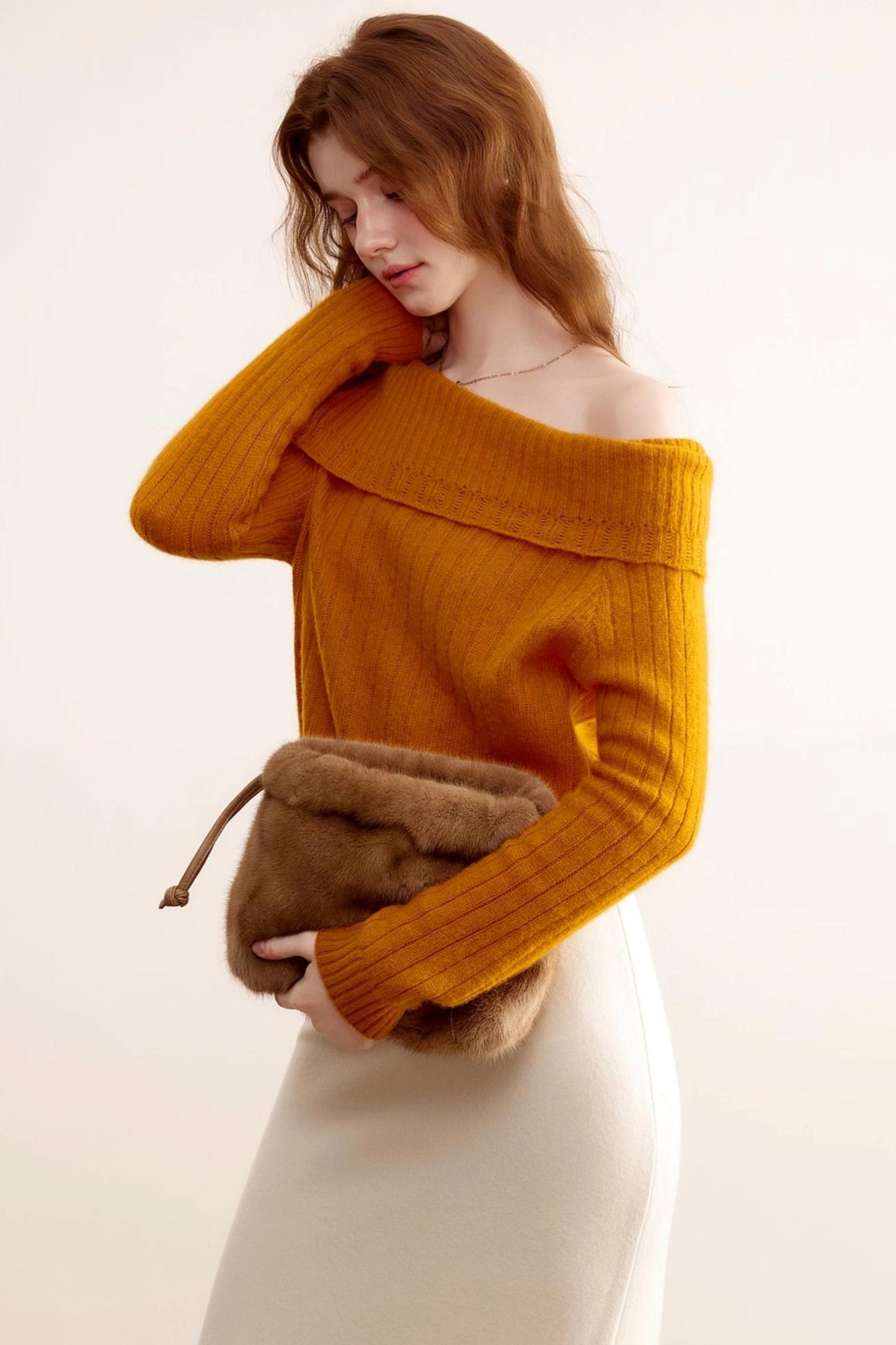 One-Shoulder Wool Knit Sweater