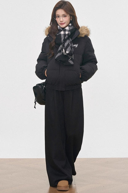 Hooded Cotton Collar Jacket Set-Up