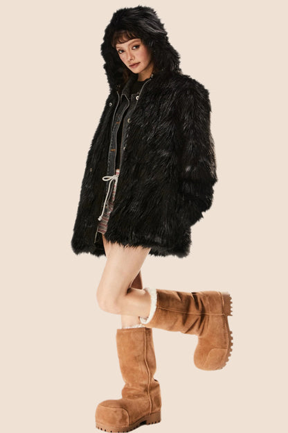 Retro Eco-Friendly Fur Black Jacket