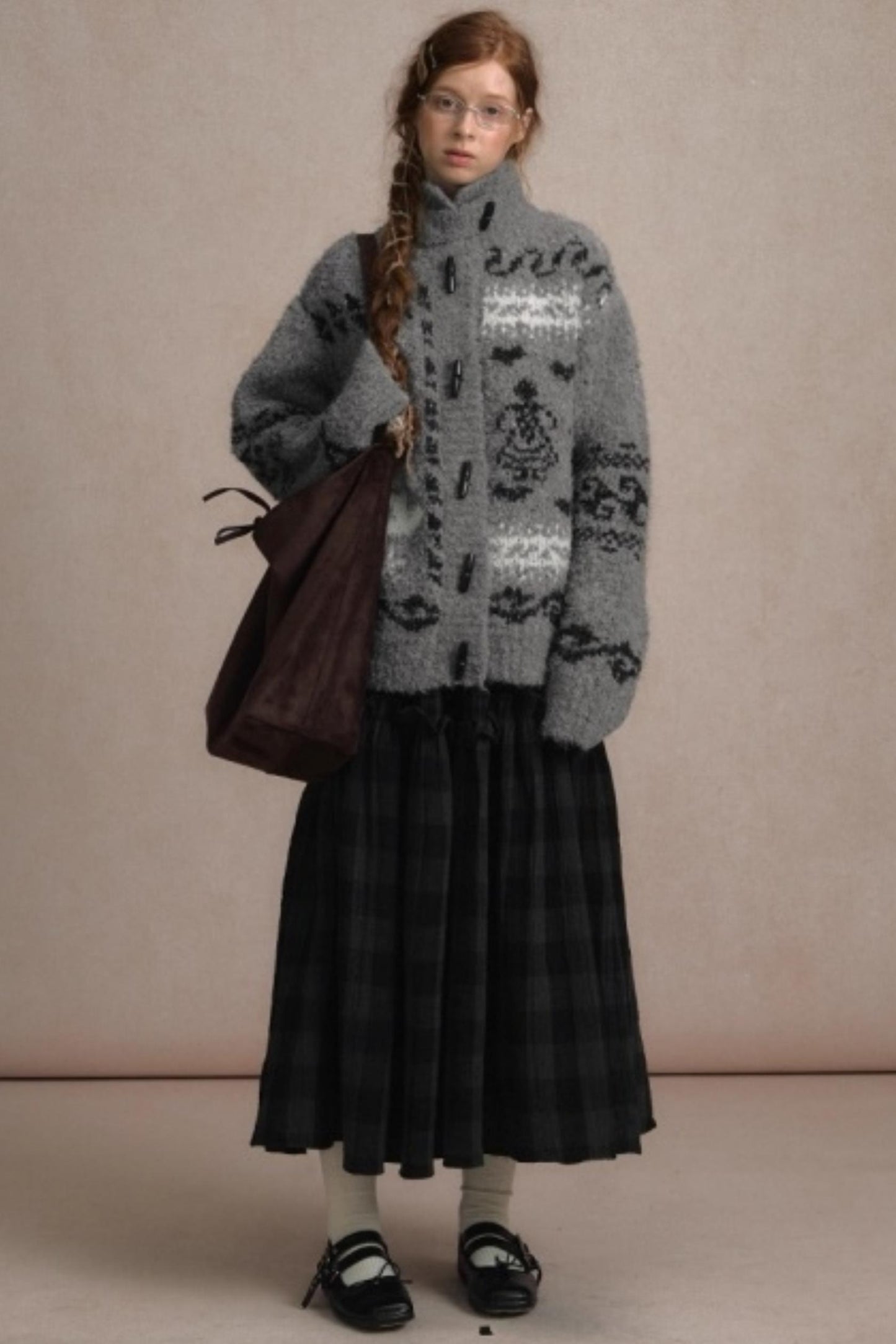 Retro Plaid High-Waisted Long Skirt