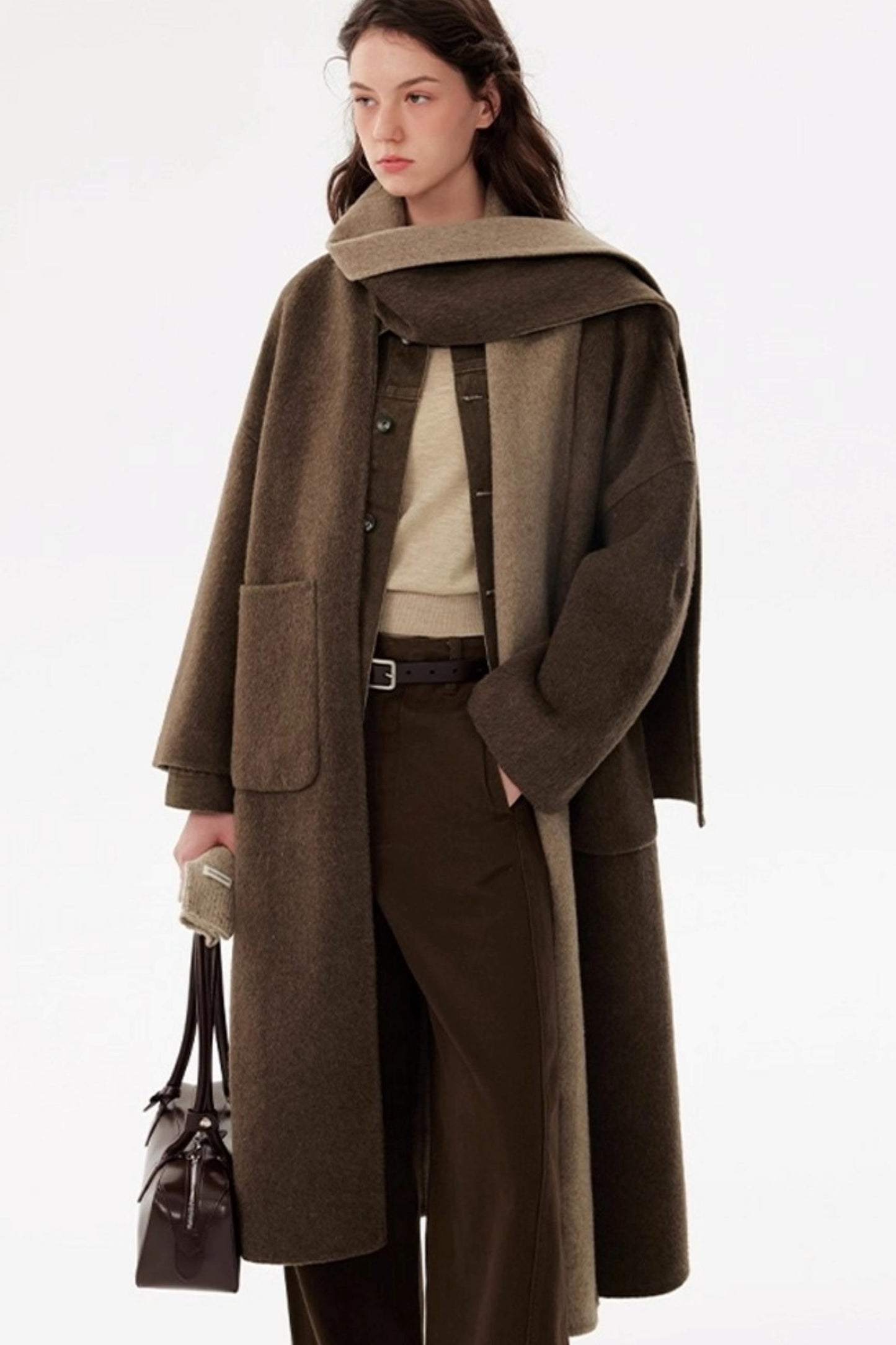 Woolen Scarf Collar Reversible Coat