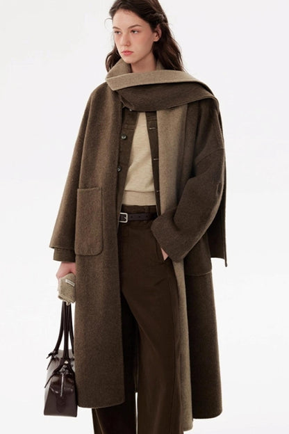 Woolen Scarf Collar Reversible Coat