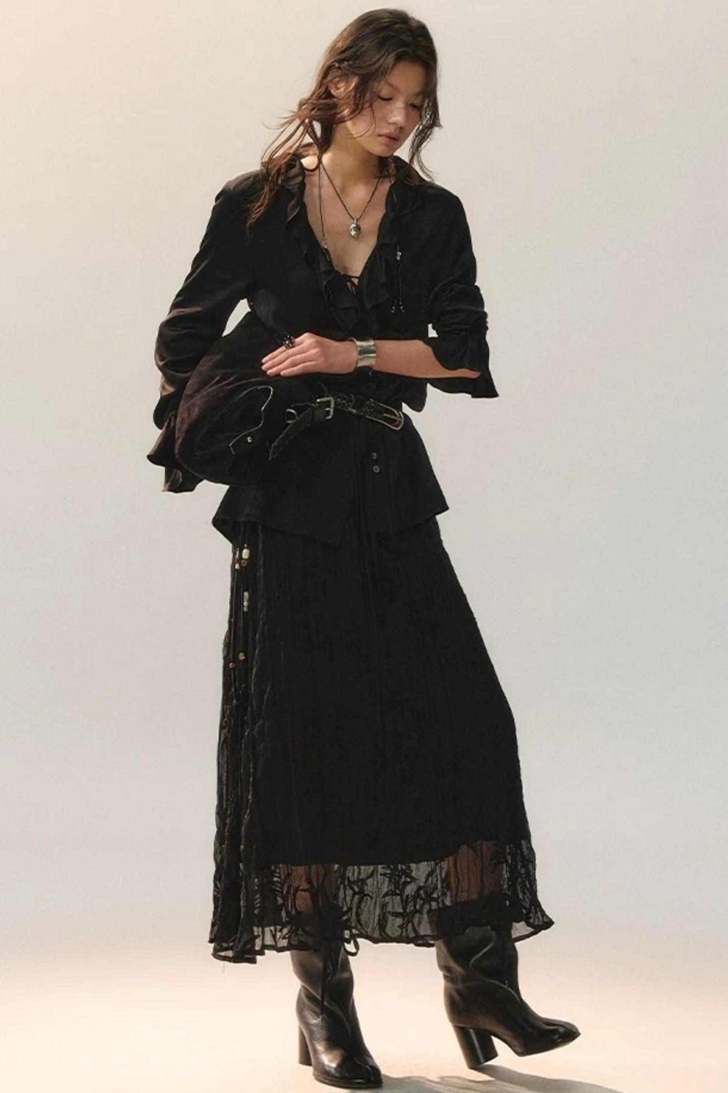 Minimalist Ruffle Black Shirt