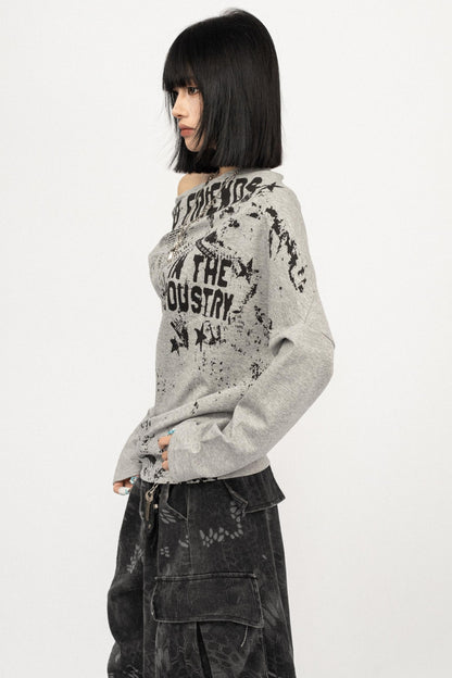 Vintage Off-the-Shoulder Gray Base Shirt