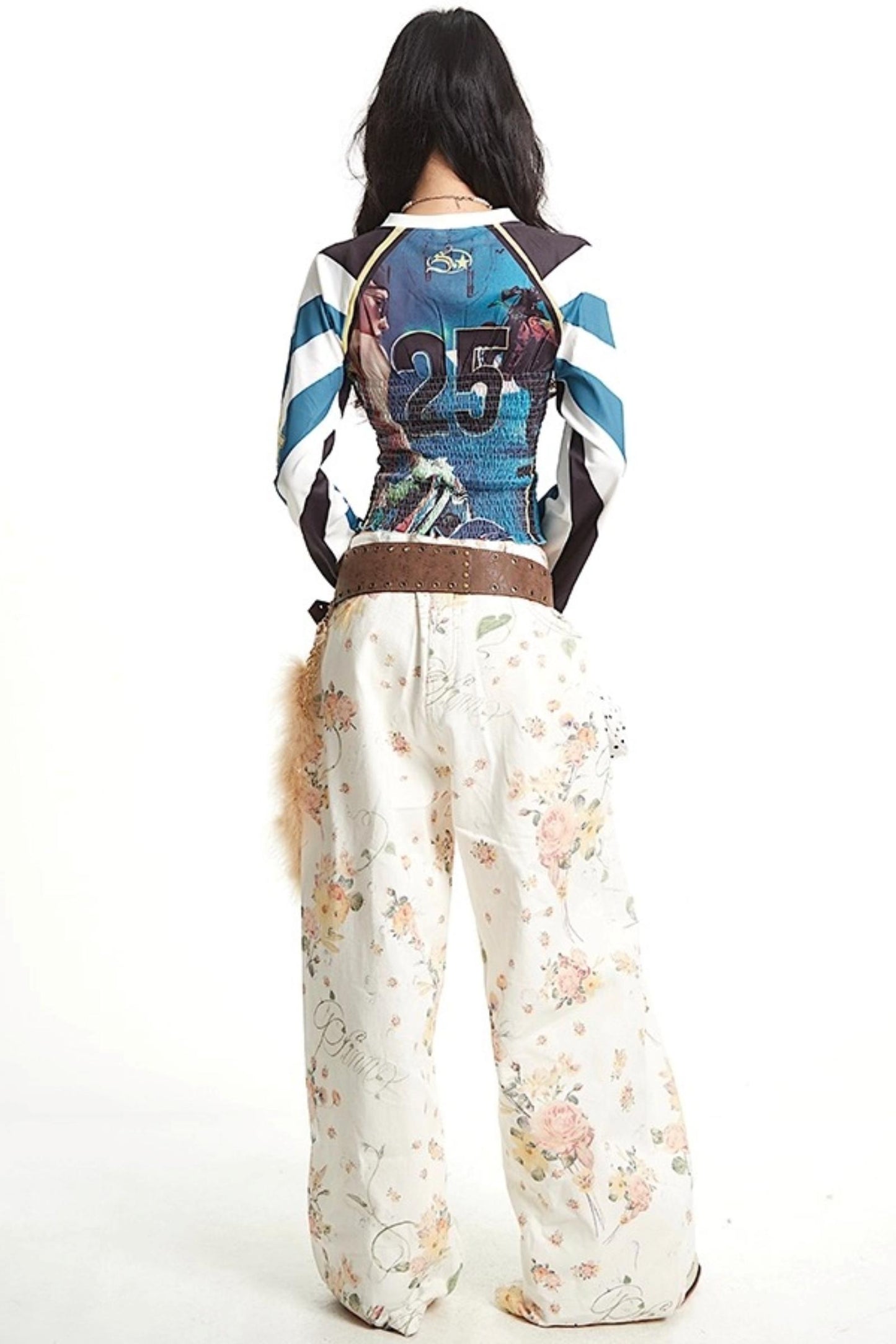 Vintage Pleated Jersey Long Sleeve T-Shirt