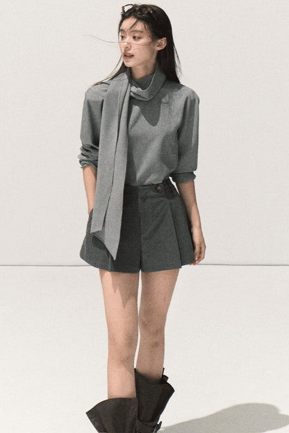 Shoulder Padded Backless Top Shorts Set-Up