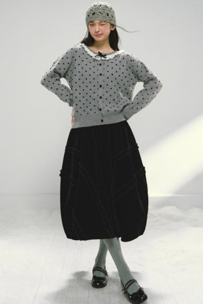 Red Velvet Ruffled Skirt