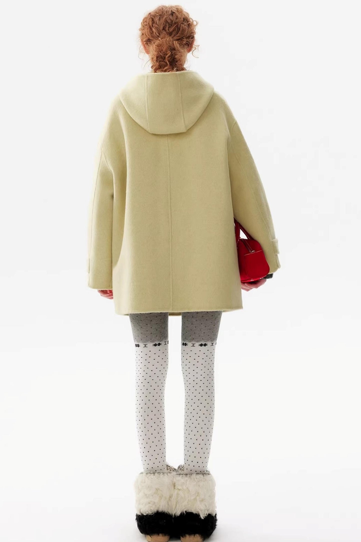 Warm Yellow Wool Hooded Coat
