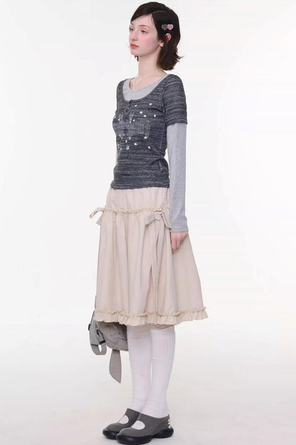 Vintage Bow-Knot Midi Skirt