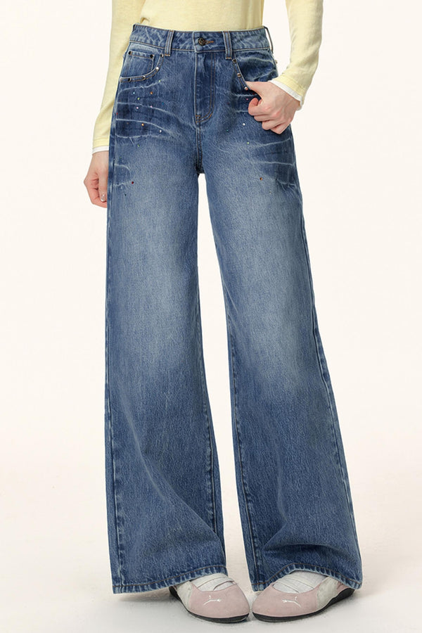 Rhinestone Washed Flared Pants
