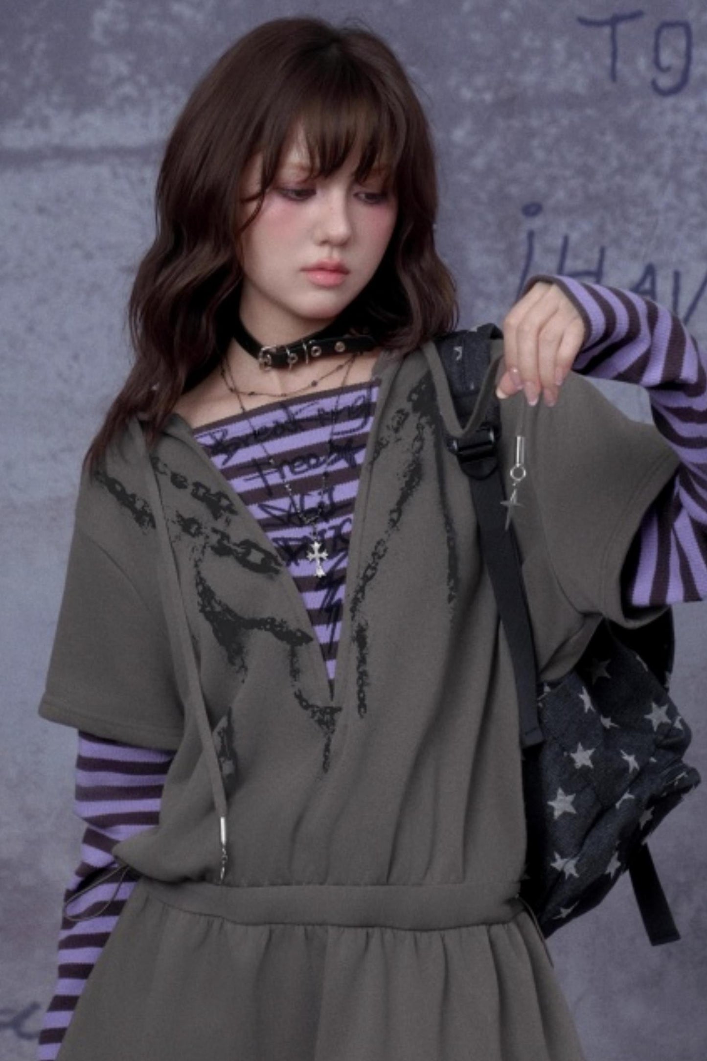 Purple Spirit Fake Two Hooded Dress